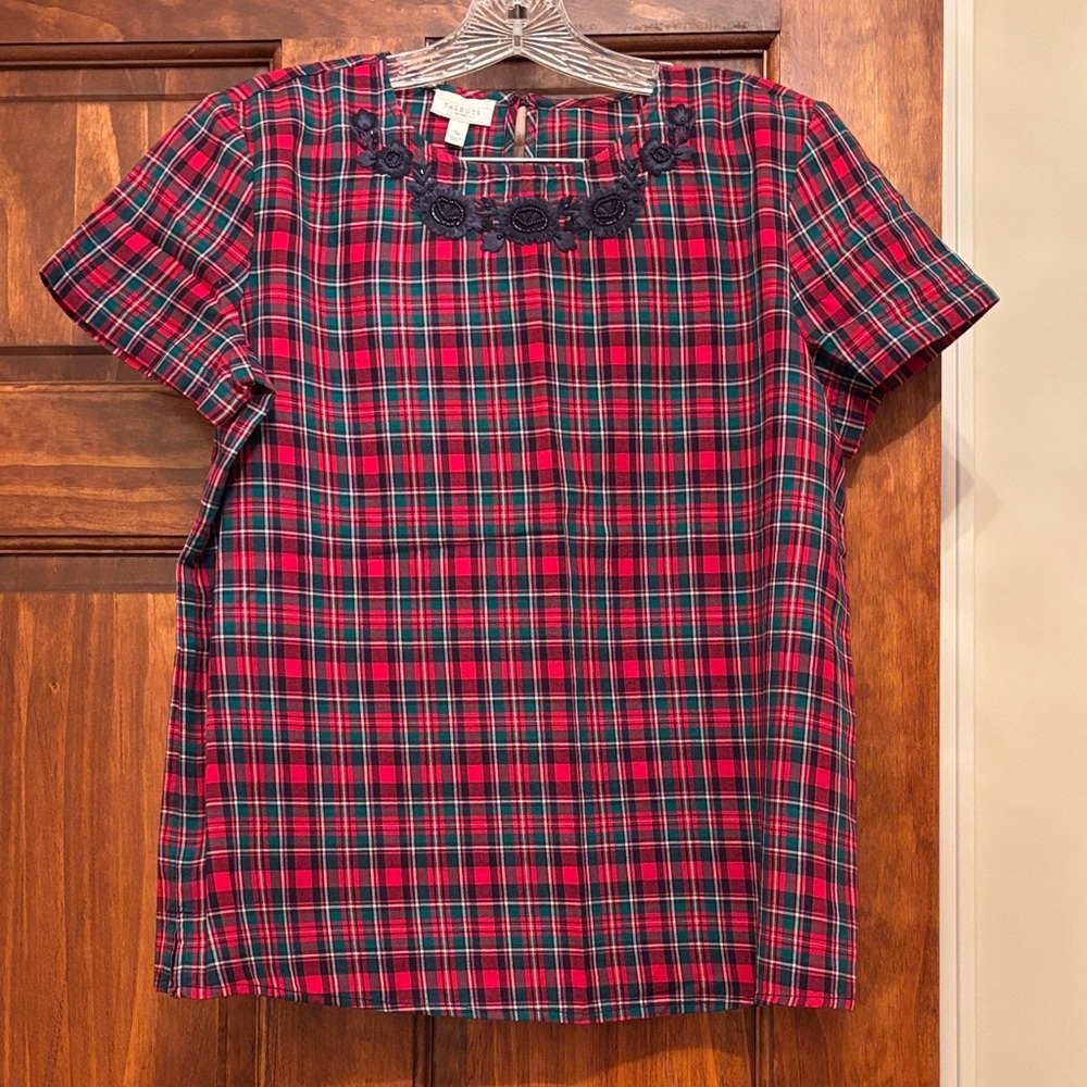 Talbots Red and Green Plaid Top